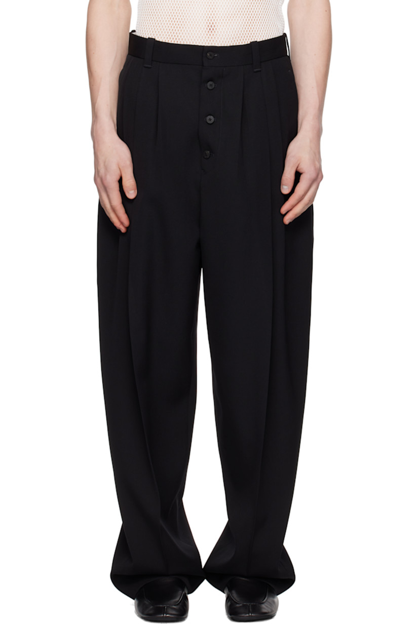 Wide-leg wool twill trousers.

· High-rise
· Belt loops
· Three-pocket styling
· Exposed button fly
· Pleats at front
· Creased legs

Part of the La Croisière collection.

Supplier color: Black