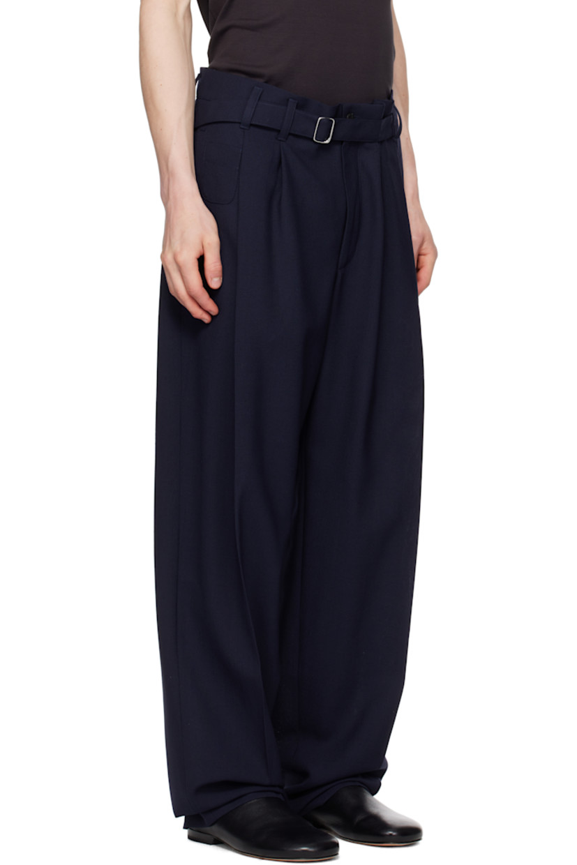 Wide-leg wool delaine trousers.

· Mid-to-high rise
· Belt loops and integrated cinch belt
· Five-pocket styling
· Zip fly
· Pleats at front

Part of the La Croisière collection.

Supplier color: Navy