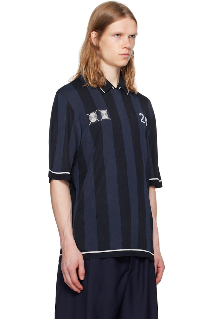 Knit stretch viscose-blend polo. Jacquard stripes throughout.

· Striped rib-knit spread collar, hem, and cuffs
· Jacquard graphic and embroidered text at chest
· Jacquard logo graphic at back

Part of the La Croisière collection.

Supplier color: Dark navy