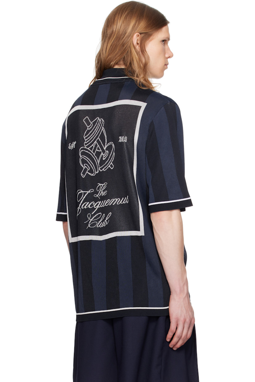 Knit stretch viscose-blend polo. Jacquard stripes throughout.

· Striped rib-knit spread collar, hem, and cuffs
· Jacquard graphic and embroidered text at chest
· Jacquard logo graphic at back

Part of the La Croisière collection.

Supplier color: Dark navy