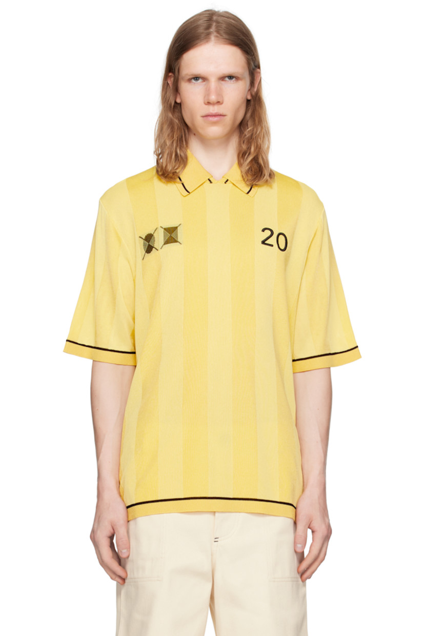 Knit stretch viscose-blend polo. Jacquard stripes throughout.

· Striped rib-knit spread collar, hem, and cuffs
· Jacquard graphic and embroidered text at chest
· Jacquard logo graphic at back

Part of the La Croisière collection.

Supplier color: Light yellow