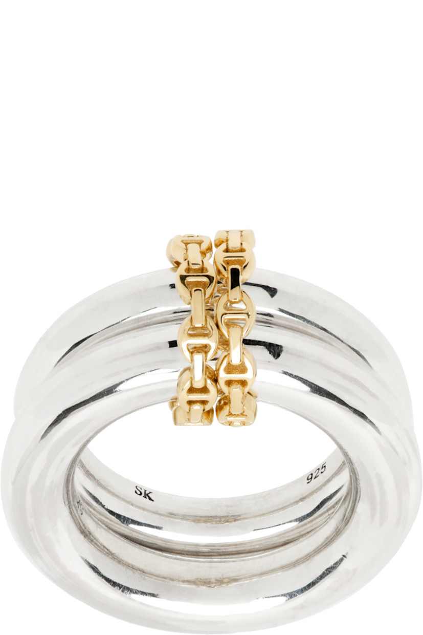 Handcrafted stacked rings in sterling silver. 

· Anchor chain O-rings in 18k gold
· Logo and hallmarking at inner band 

Part of the Spinelli Kilcollin x HOORSENBUHS collaboration.

Supplier color: 18k gold/Sterling silver