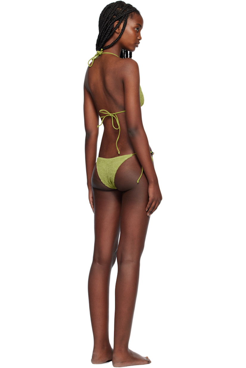 Shirred stretch recycled nylon-blend Authentic Crinkle™ jersey bikini top.

· Self-tie halter neck
· Beaded detailing at chest
· Self-tie fastening at back
· Unlined

Shirred stretch recycled nylon-blend Authentic Crinkle™ jersey bikini bottom. 

· Low-rise
· Beaded detailing at self-tie fastenings
· Unlined

Supplier color: Herbal shimmer