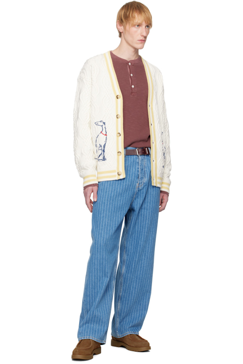 Loose-fit non-stretch denim jeans. Jacquard stripes and subtle fading throughout.

· Low-rise
· Belt loops
· Five-pocket styling
· Button fly
· Leather logo patch at back waistband
· Logo-engraved silver-tone hardware
· Contrast stitching in yellow

Supplier color: Light blue