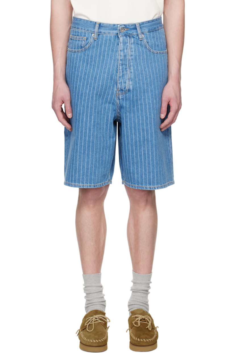 Non-stretch denim shorts. Jacquard stripes throughout.

· Belt loops
· Five-pocket styling
· Button fly
· Flared cuffs
· Leather logo patch at back waistband
· Logo-engraved silver-tone hardware
· Contrast stitching in yellow

Supplier color: Light blue