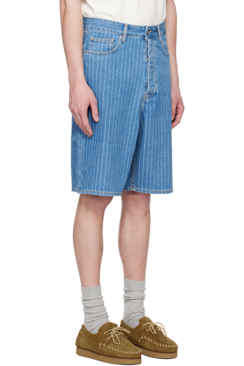 Non-stretch denim shorts. Jacquard stripes throughout.

· Belt loops
· Five-pocket styling
· Button fly
· Flared cuffs
· Leather logo patch at back waistband
· Logo-engraved silver-tone hardware
· Contrast stitching in yellow

Supplier color: Light blue