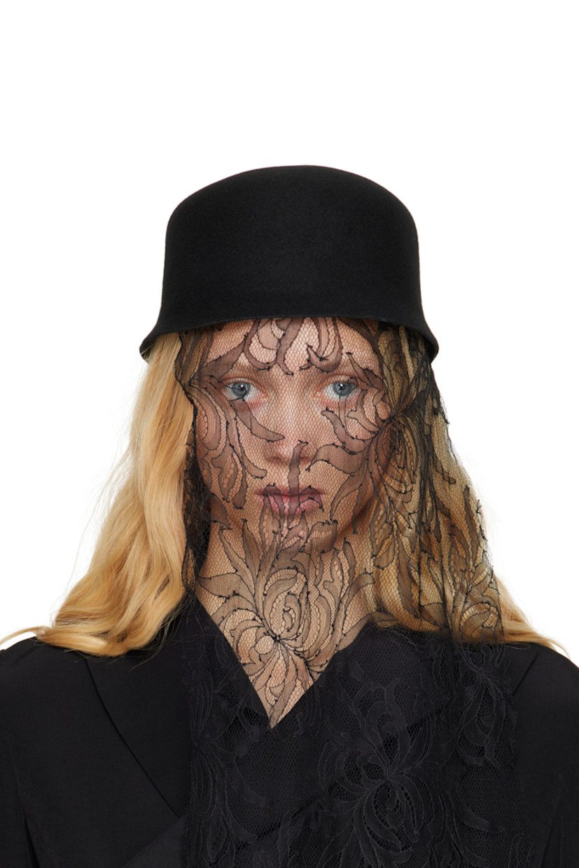 Structured felted wool hat in black.

· Extended lace trim at front
· Logo-woven satin browband
· Unlined

Supplier color: Black
