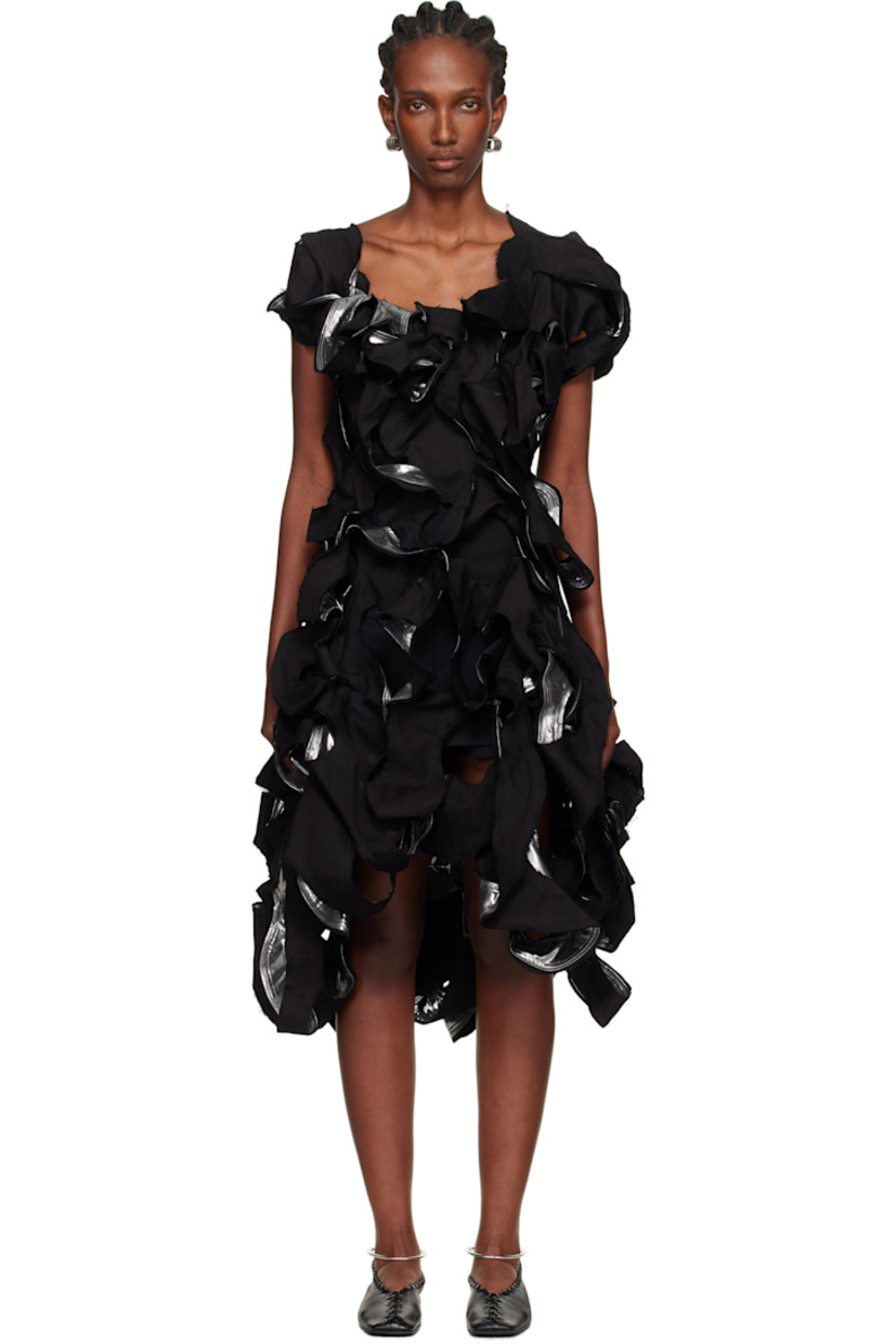 Cotton twill and coated plain-woven cotton midi dress.

· Cutouts, twisted detailing, and raw edges throughout
· Scoop neck
· Asymmetrical hem

Supplier color: Black