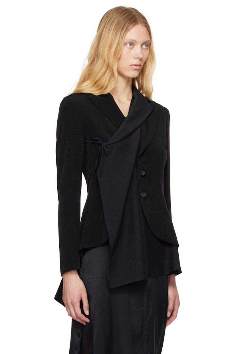 Triacetate- and polyester-blend crêpe de chine blazer.

· Layered wrap construction 
· Peaked lapel
· Button closure
· Extended panel with self-tie fastening at front
· Asymmetric hem 
· Unlined

Supplier color: Black