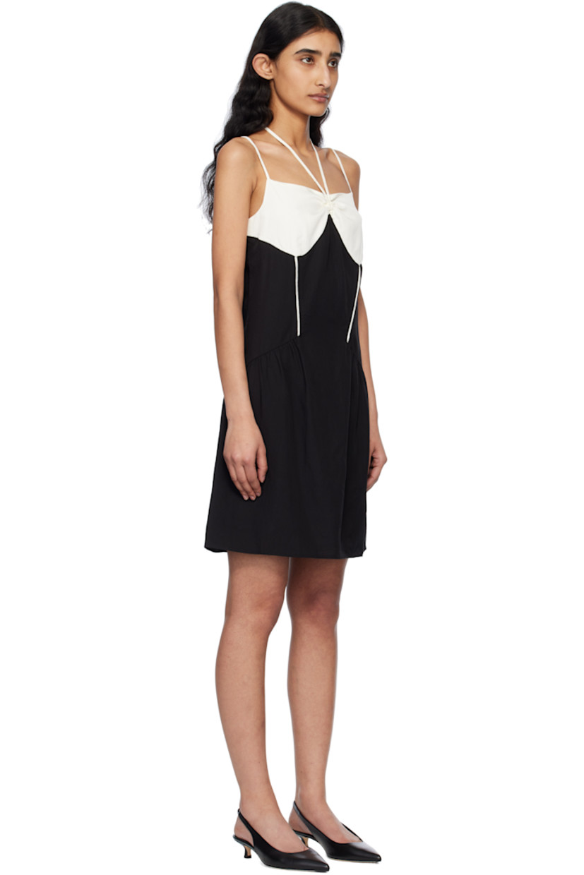 Rayon- and nylon-blend broadcloth minidress. 

· Paneled construction
· Straight neck
· Gathering at chest and waist
· Concealed zip closure at side seam
· Self-tie halter strap
· Adjustable shoulder straps

Supplier color: Black/Ivory