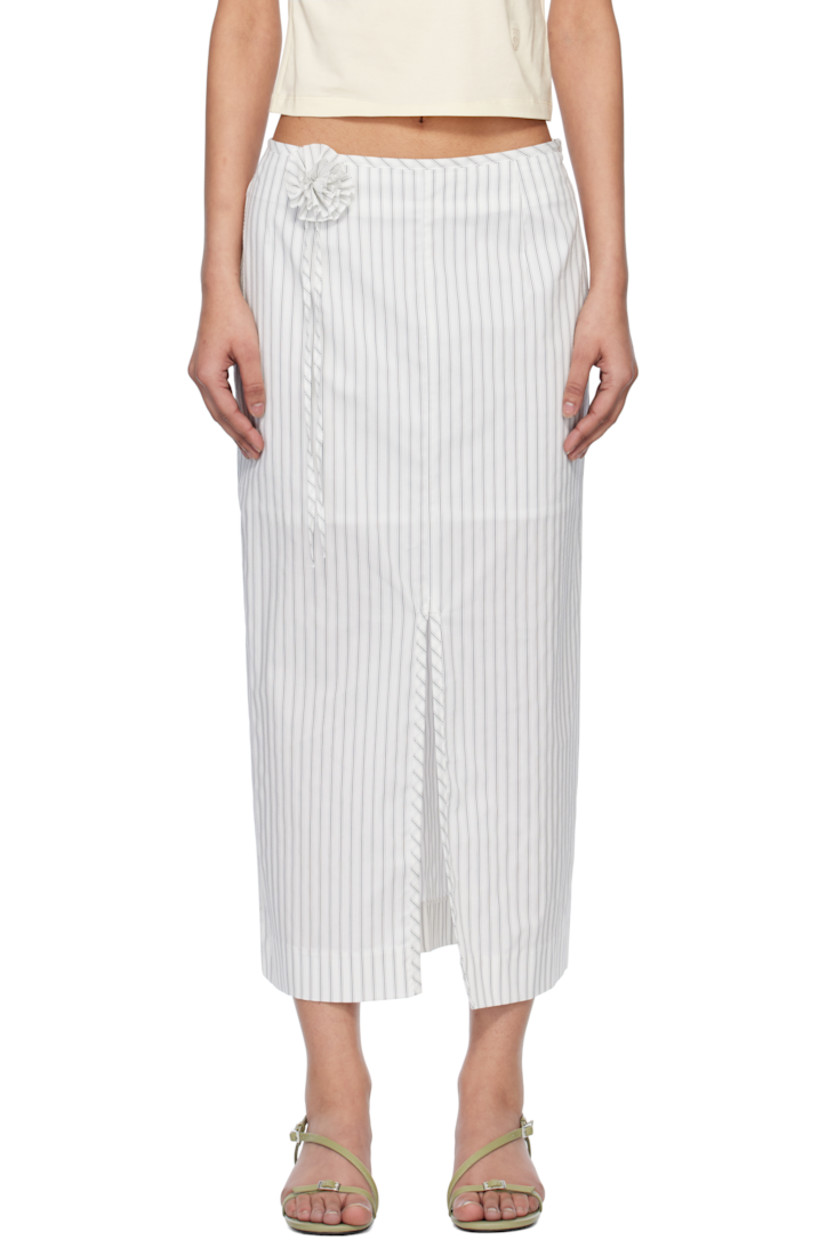 Stretch cotton-blend poplin maxi skirt. Stripes and embroidered detailing throughout. 

· Floral appliqué and extended trim at front
· Slit at hem
· Concealed zip closure at back
· Partial sateen lining

Supplier color: Off-white stripe