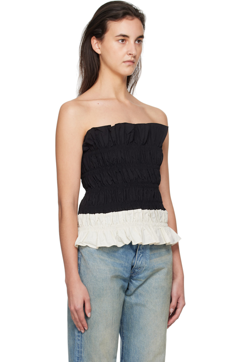Nylon- and cotton-blend taffeta tube top. Shirring throughout.

· Ruffling at straight neck and hem
· Self-tie fastening at open back

Supplier color: Black/Ivory