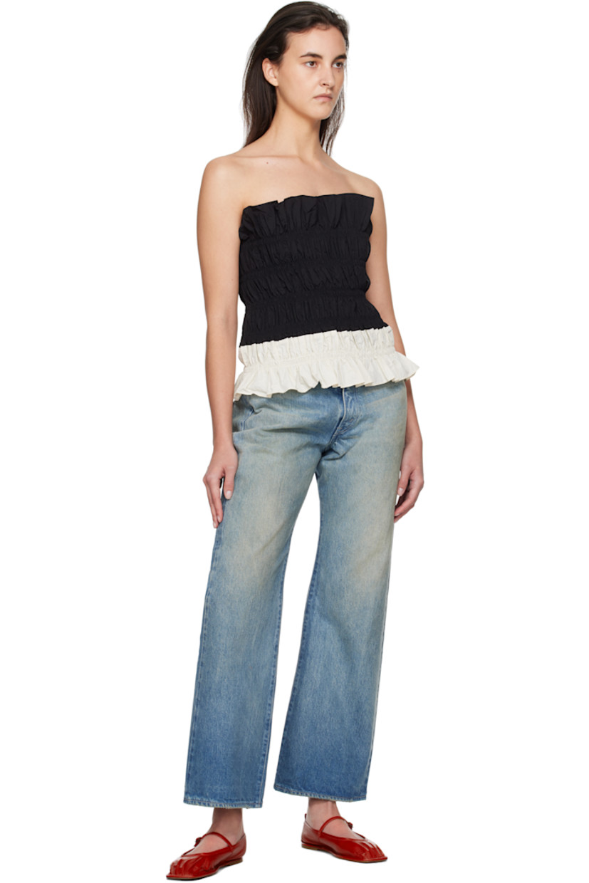 Nylon- and cotton-blend taffeta tube top. Shirring throughout.

· Ruffling at straight neck and hem
· Self-tie fastening at open back

Supplier color: Black/Ivory