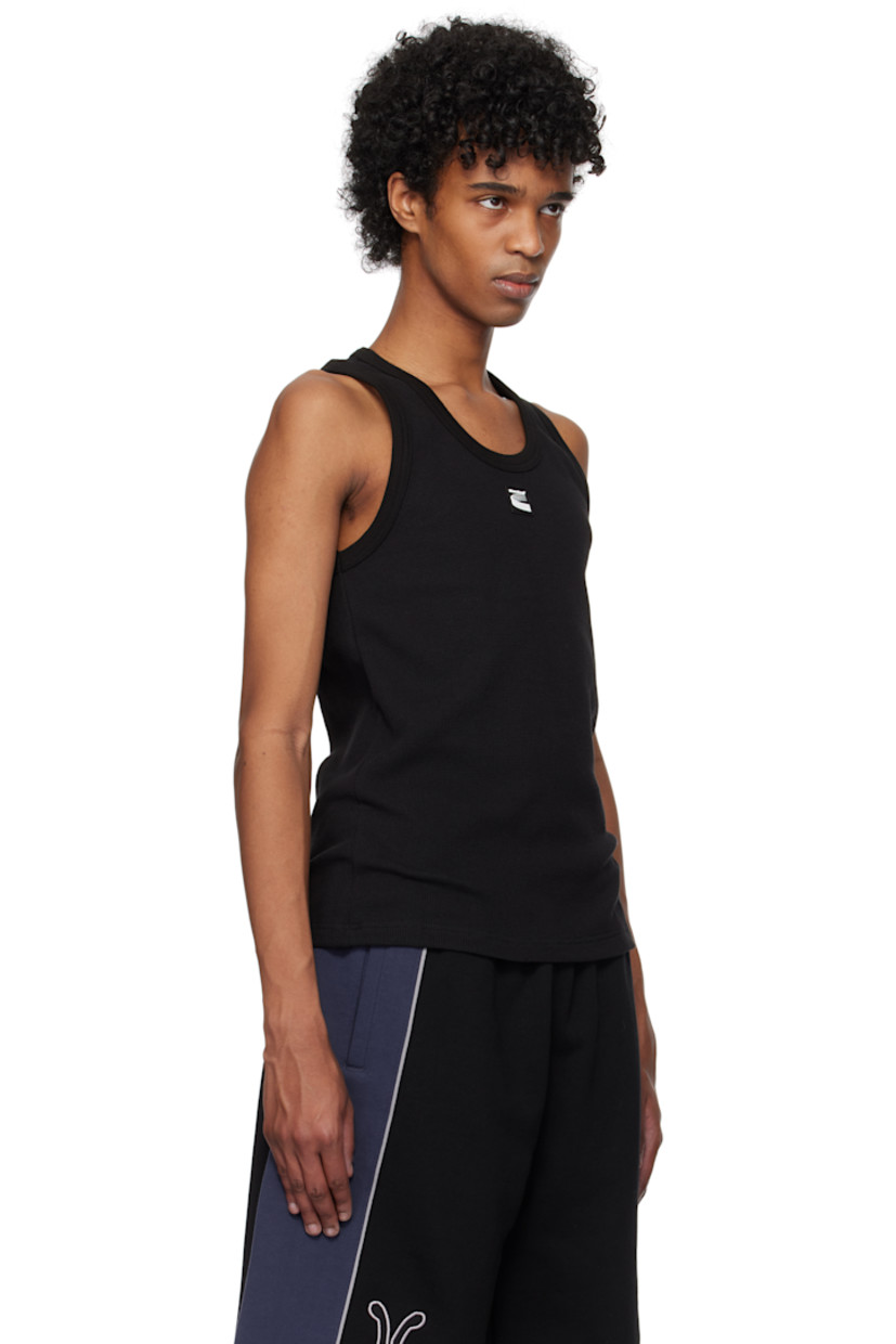 Waffle-knit stretch cotton-blend tank top.

· Rib-knit scoop neck and armscyes
· Rubberized logo patch at chest

Supplier color: Black