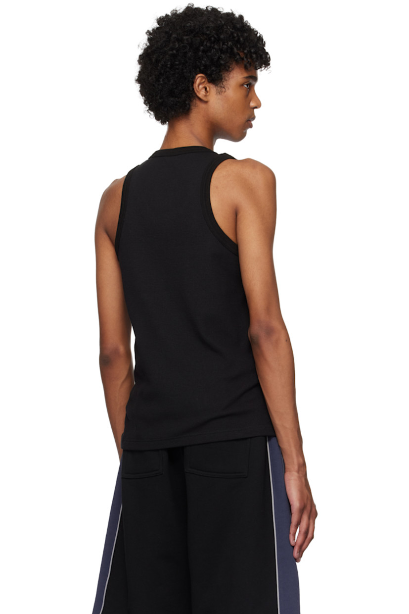 Waffle-knit stretch cotton-blend tank top.

· Rib-knit scoop neck and armscyes
· Rubberized logo patch at chest

Supplier color: Black