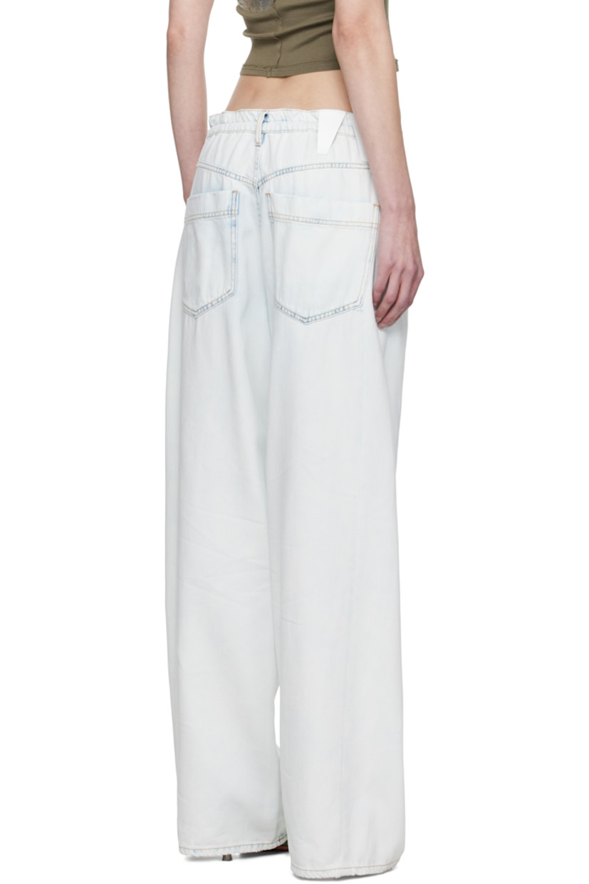 Relaxed-fit non-stretch cotton-blend denim jeans. Fading and subtle distressing throughout.

· Belt loops and drawstring at waistband
· Five-pocket styling
· Zip-fly
· Twisted outseams
· Logo patch at back waistband
· Contrast stitching in tan

Supplier color: Ice blue