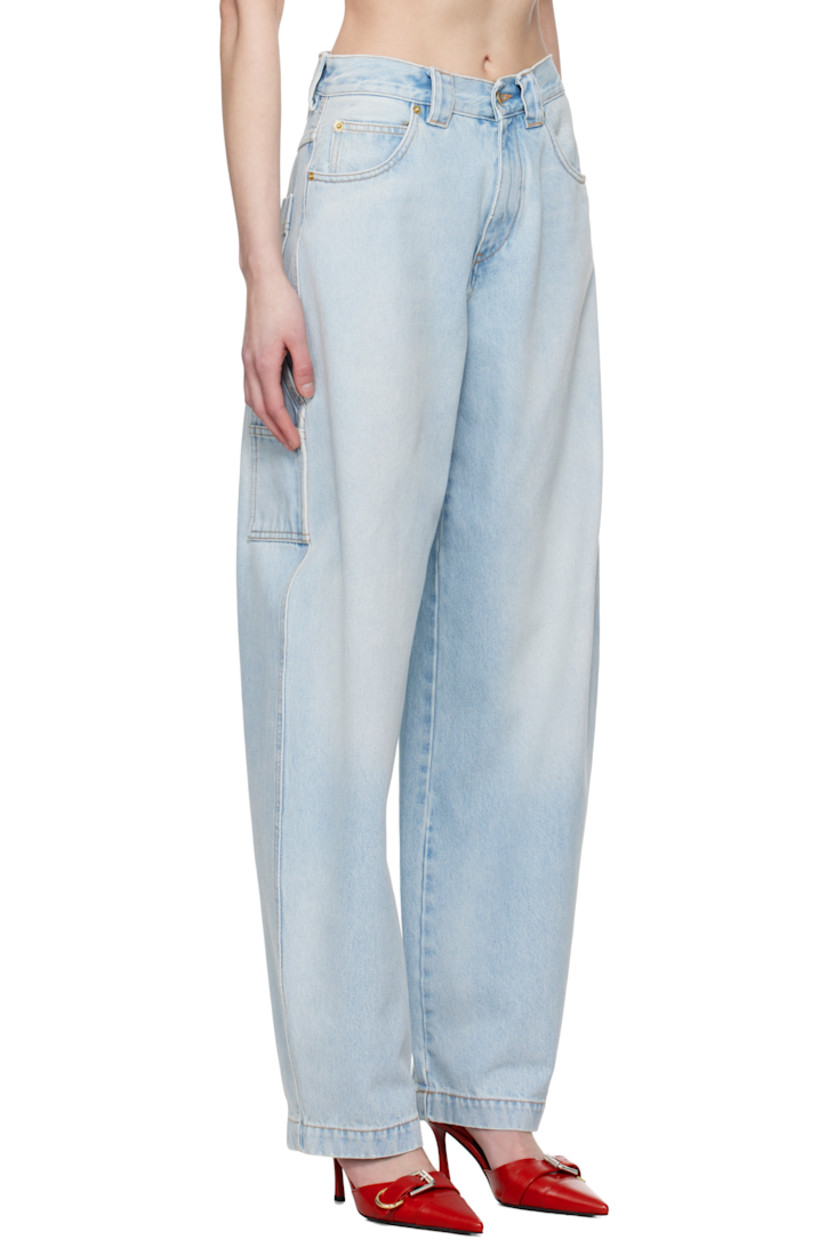 Wide-leg non-stretch denim jeans. Fading throughout.

· High-rise
· Belt loops
· Five-pocket styling
· Zip fly
· Hammer loop at outseam
· Patch pockets at outseam
· Leather logo patch at back waistband
· Logo-engraved gold-tone hardware
· Contrast stitching in tan

Supplier color: Lil Light