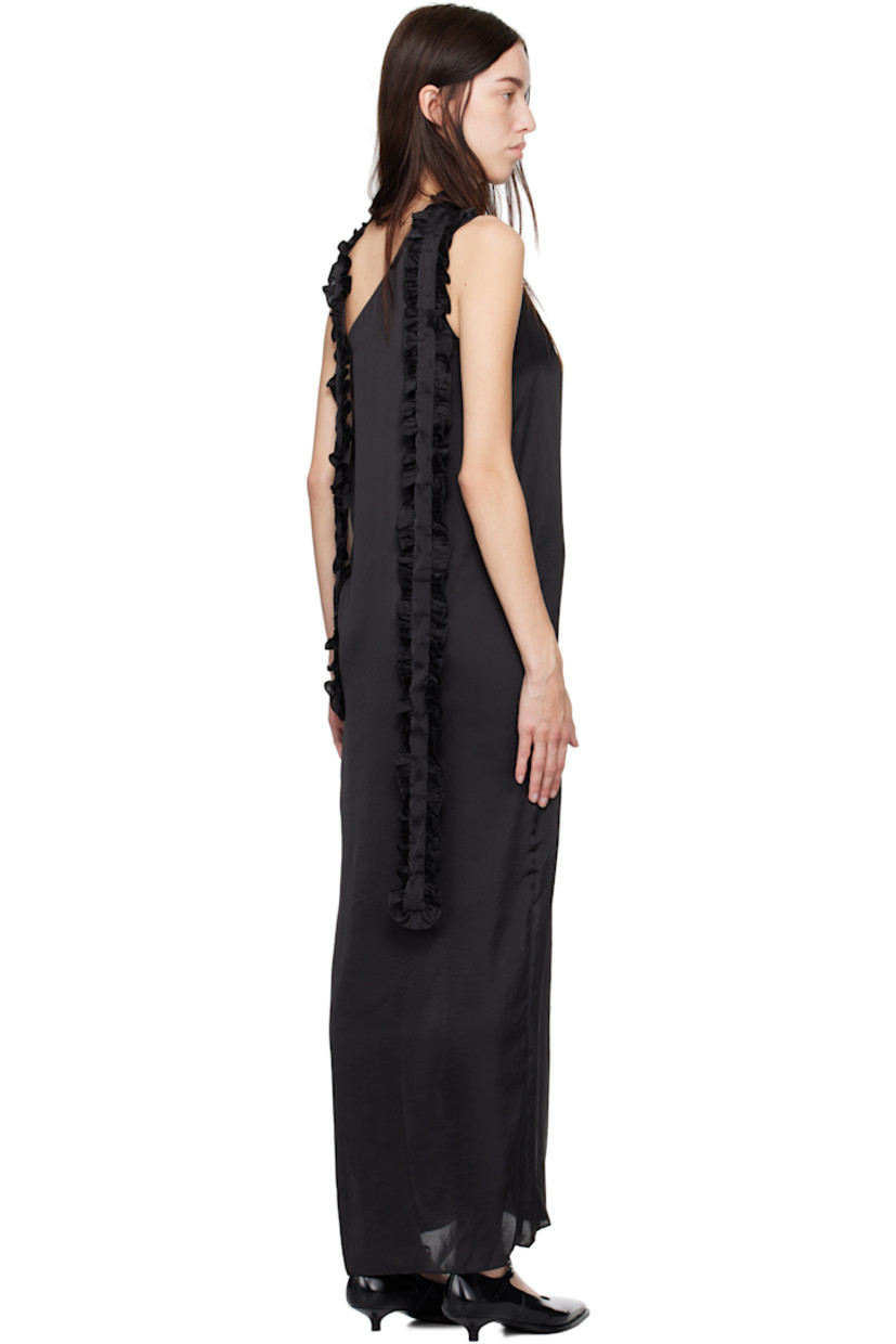 Stretch polyester satin maxi dress. Ruffles throughout.

· Single-shoulder construction
· Slit at front hem
· Concealed zip closure at side seam
· Integrated scarf-style trim at shoulder
· Unlined

Available exclusively on SSENSE. 

Supplier color: Black