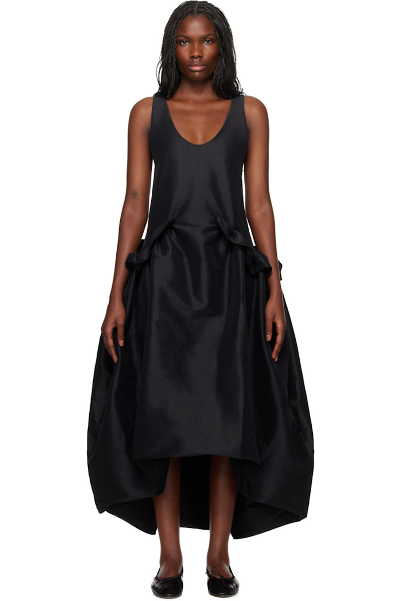 Stretch polyester-blend taffeta midi dress. 

· Scoop neck
· Gathering and ruffles at waist
· Low back
· Droptail bubble hem
· Full stretch satin lining

Available exclusively at SSENSE.

Supplier color: Black