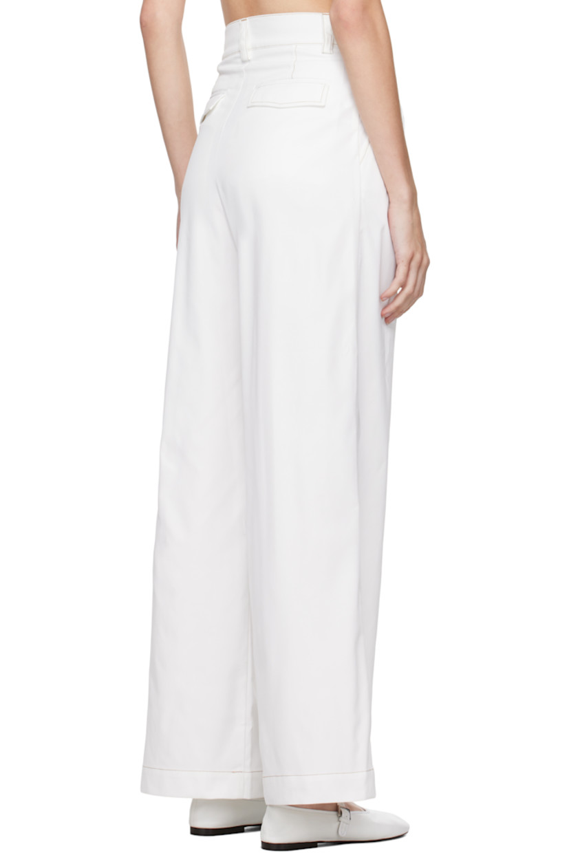 Wide-leg polyester twill trousers. 

· Belt loops
· Four-pocket styling
· Zip-fly
· Pleats at front

Supplier color: White