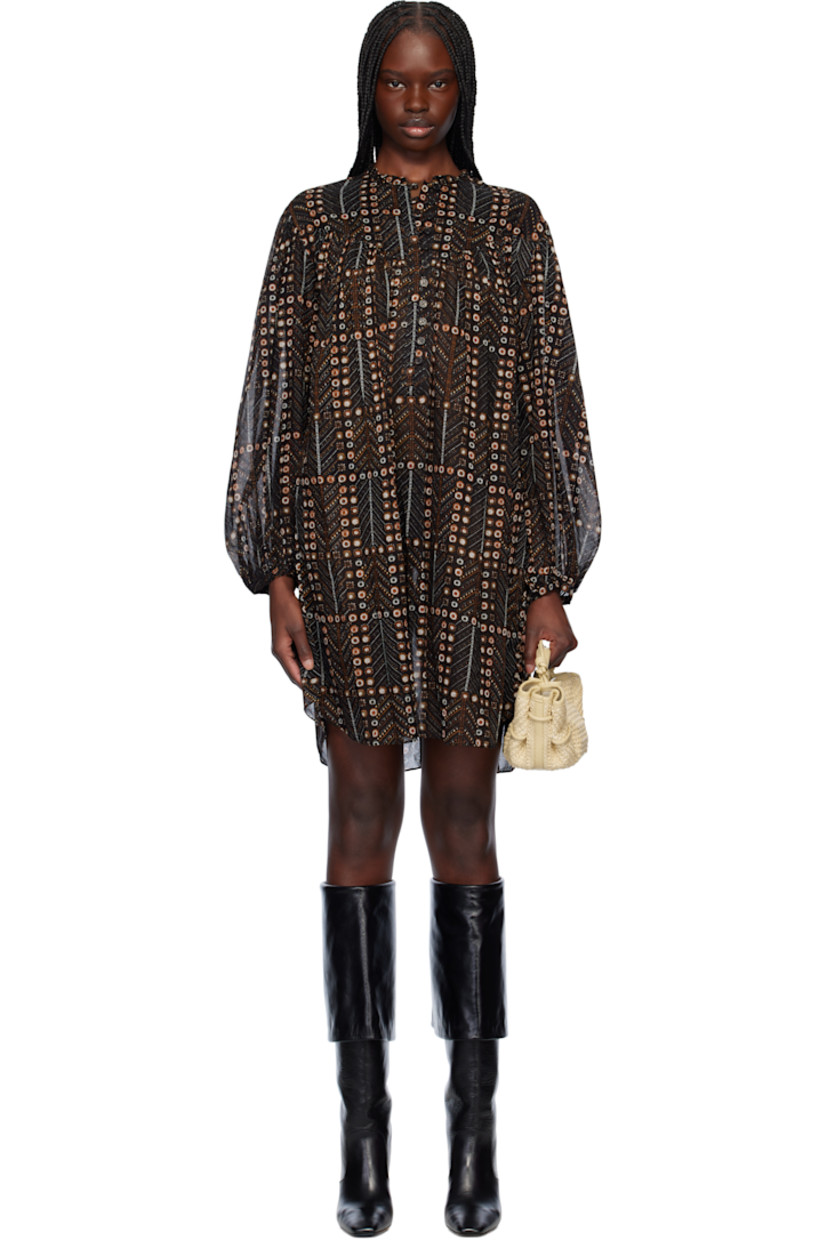 Semi-sheer cotton voile minidress. Printed graphic pattern and gathering throughout.

· Round neck
· Eleven-button placket
· Balloon sleeves
· Button fastening at cuffs

Supplier color: Faded black