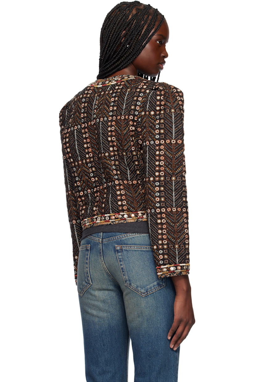 Padded and quilted plain-woven cotton jacket. Printed graphic pattern, embroidered trim, and embroidered mirror appliqués throughout.

· Round neck
· Zip closure
· Flap pockets
· Cropped hem
· Pleats at padded shoulders
· Fully lined

Supplier color: Faded black