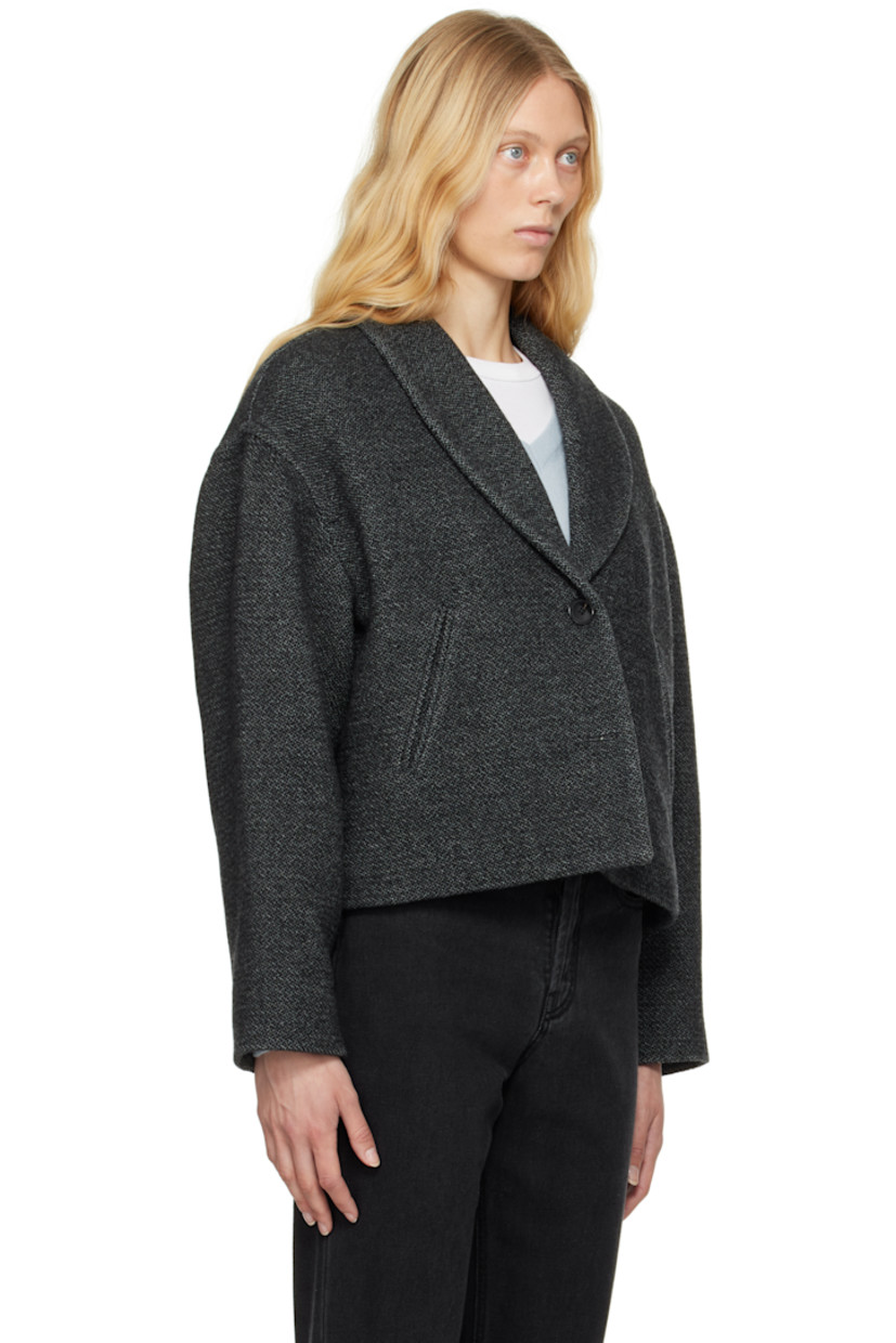 Insulated wool-blend tweed jacket. 

· Shawl lapel
· Button closure
· Welt pockets
· Dropped shoulders
· Full quilted plain-woven lining

Supplier color: Anthracite