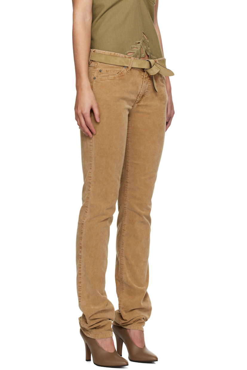 Straight-leg stretch cotton corduroy trousers. 

· Belt loops
· Five-pocket styling
· Zip-fly
· Asymmetric panels at legs
· Hammer loop at outseam
· Leather logo patch at back waistband

Supplier color: Camel