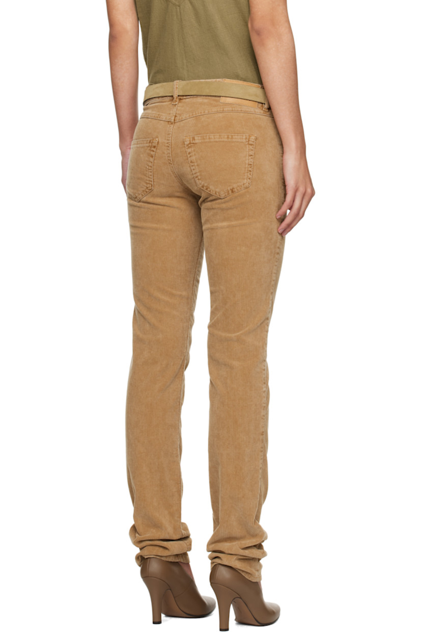 Straight-leg stretch cotton corduroy trousers. 

· Belt loops
· Five-pocket styling
· Zip-fly
· Asymmetric panels at legs
· Hammer loop at outseam
· Leather logo patch at back waistband

Supplier color: Camel