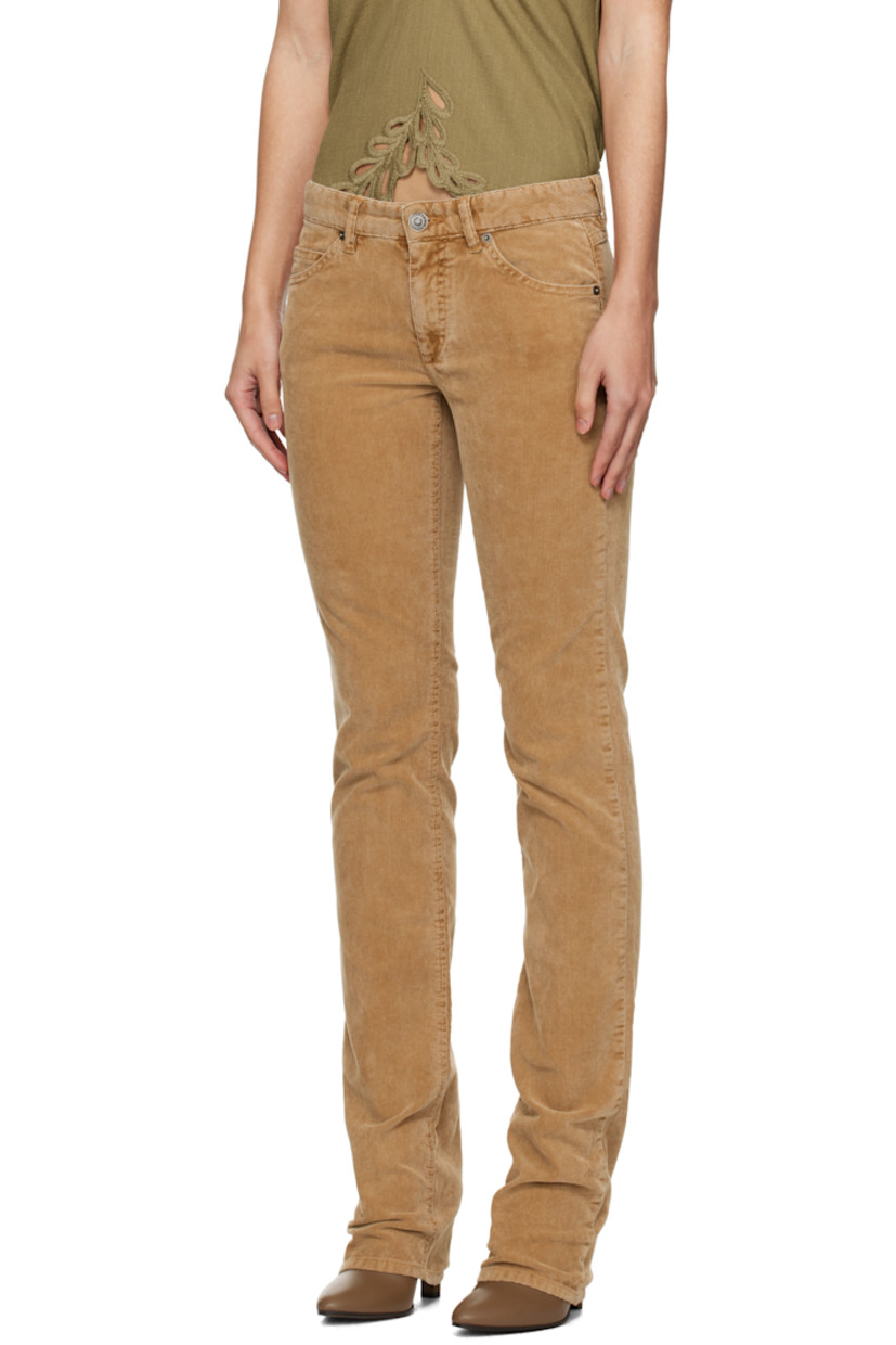 Straight-leg stretch cotton corduroy trousers. 

· Belt loops
· Five-pocket styling
· Zip-fly
· Asymmetric panels at legs
· Hammer loop at outseam
· Leather logo patch at back waistband

Supplier color: Camel