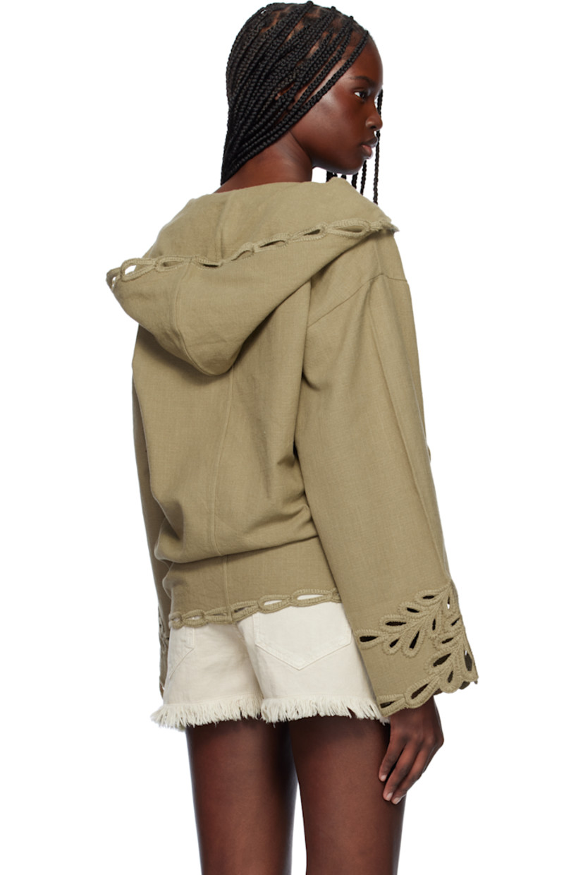 Loose-fit cotton hopsack shirt. 

· Embroidered cutouts at hood, hem, and cuffs
· Plunging V-neck
· Patch pockets
· Dropped shoulders
· Flared cuffs

Supplier color: Khaki