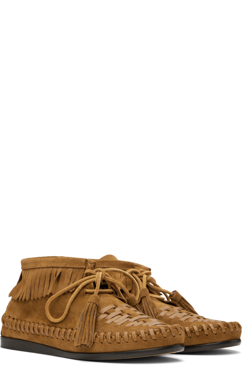 Ankle-high suede boots in brown.

· Moc toe
· Leather whipstitching at vamp and welt
· Lace-up closure with tassels 
· Fringed trim at collar
· Grained calfskin and suede lining
· Polished leather sole with rubber injection

Supplier color: Cognac