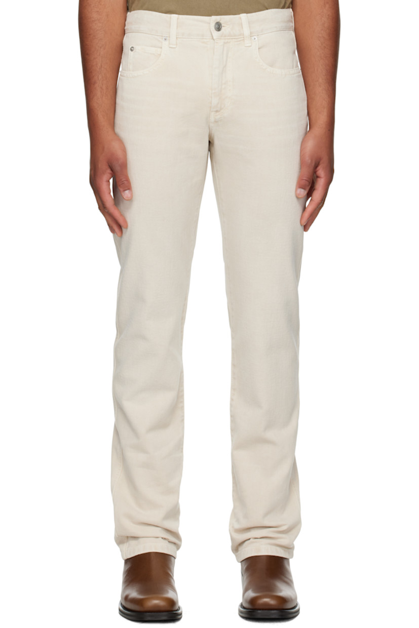 Non-stretch denim jeans.

· Belt loops
· Five-pocket styling
· Zip-fly
· Leather logo patch at back
· Logo-engraved silver-tone hardware
· Contrast stitching in tan

Supplier color: Off-white
