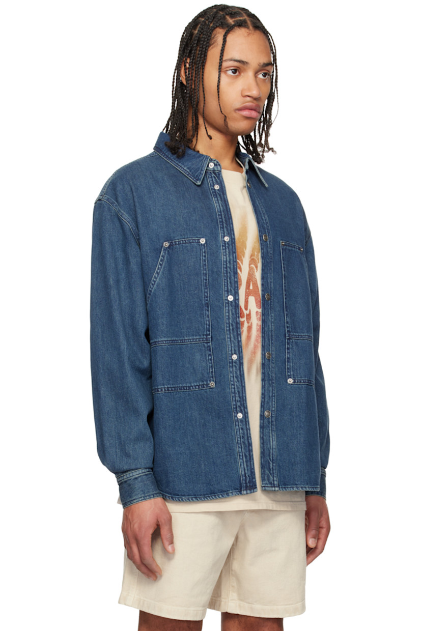 Non-stretch denim shirt. Fading throughout. 

· Paneled construction
· Spread collar
· Press-stud closure
· Patch pockets with rivets
· Shirttail hem
· Buttoned barrel cuffs
· Silver-tone logo-engraved hardware

Supplier color: Blue