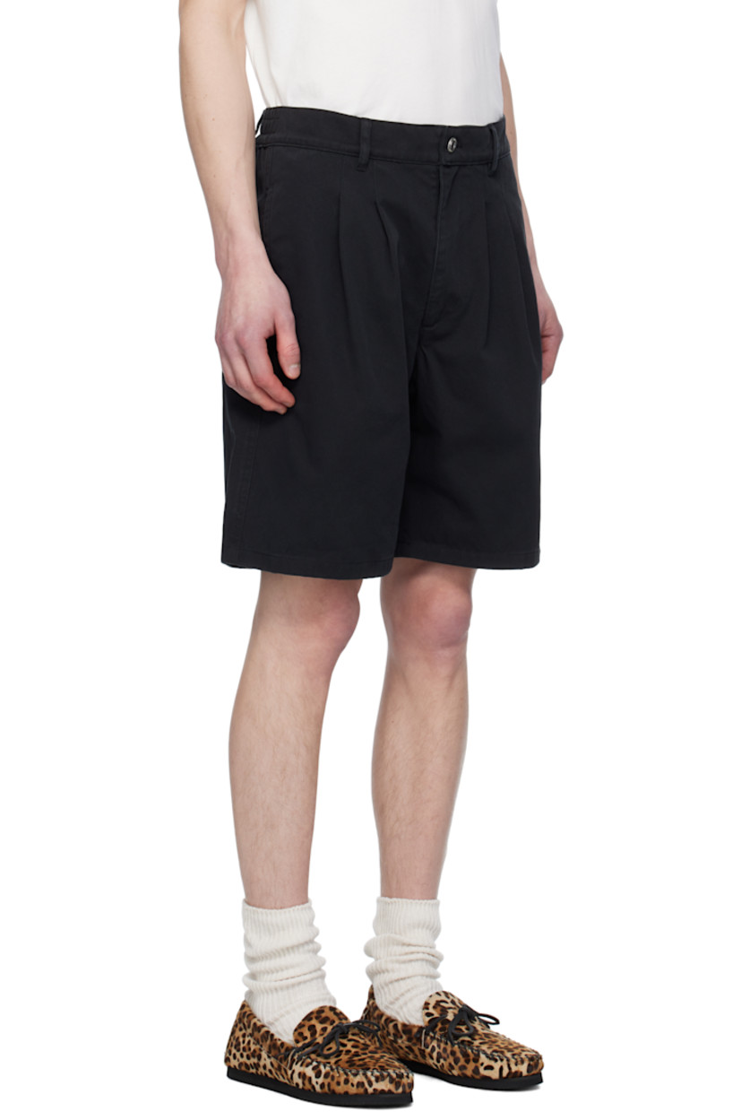 Cotton twill shorts. 

· Mid-rise
· Belt loops at partially elasticized waistband 
· Four-pocket styling 
· Zip fly 
· Pleats at front 
· Darts at back waistband 
· Logo-engraved silver-tone hardware 

Supplier color: Faded black
