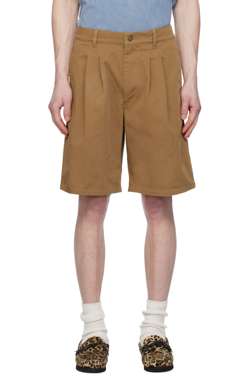 Cotton twill shorts. 

· Mid-rise
· Belt loops at partially elasticized waistband 
· Four-pocket styling 
· Zip fly 
· Pleats at front 
· Darts at back waistband 
· Logo-engraved antiqued gold-tone hardware 

Supplier color: Toffee