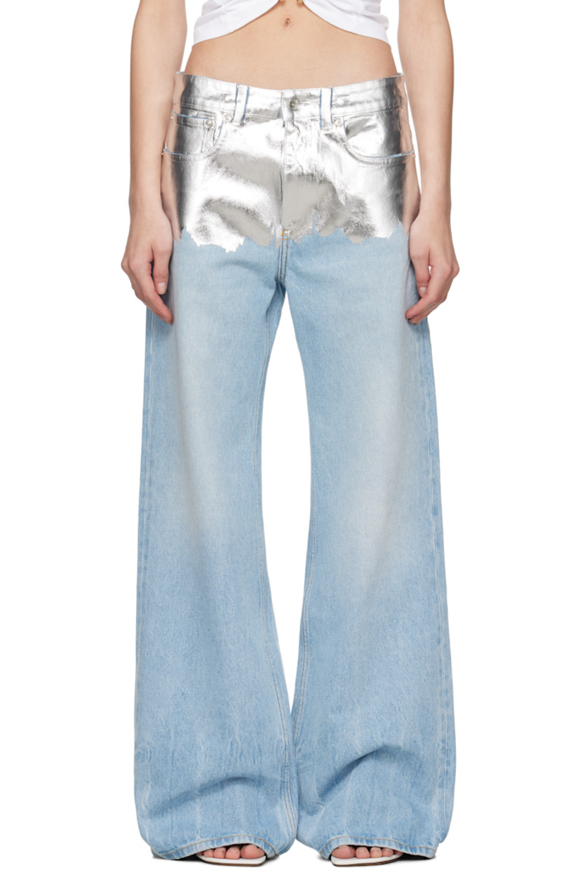 Loose-fit non-stretch denim jeans. Fading and foil coating throughout.

· Belt loops
· Five-pocket styling
· Zip fly
· Logo-engraved silver-tone hardware

Supplier color: Light blue/Silver