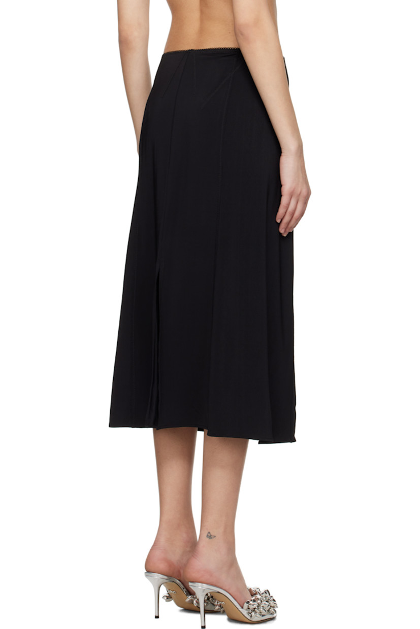 Stretch viscose jersey midi skirt.

· Paneled construction
· Picot trim and bow at elasticized waistband
· Central vent at back hem
· Unlined

Supplier color: Black