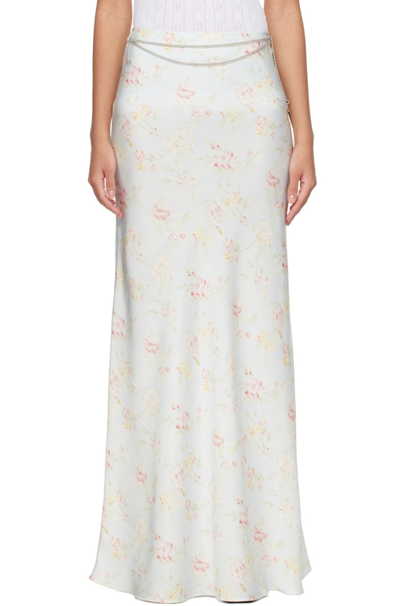 Polyester satin maxi skirt. Floral pattern printed throughout. 

�· Detachable curb chain belt with logo hardware
· Zip closure at side seam
· Unlined

Supplier color: Water flower
