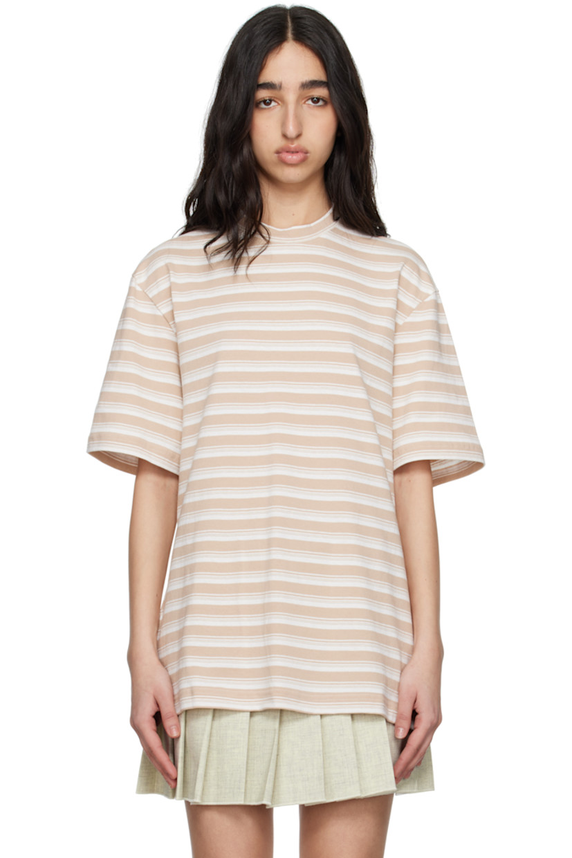 Cotton jersey T-shirt. Stripes throughout. 

· Rib-knit crewneck
· Logo hardware at front hem and back collar
· Vented side seams
· Dropped shoulders

Supplier color: Beige