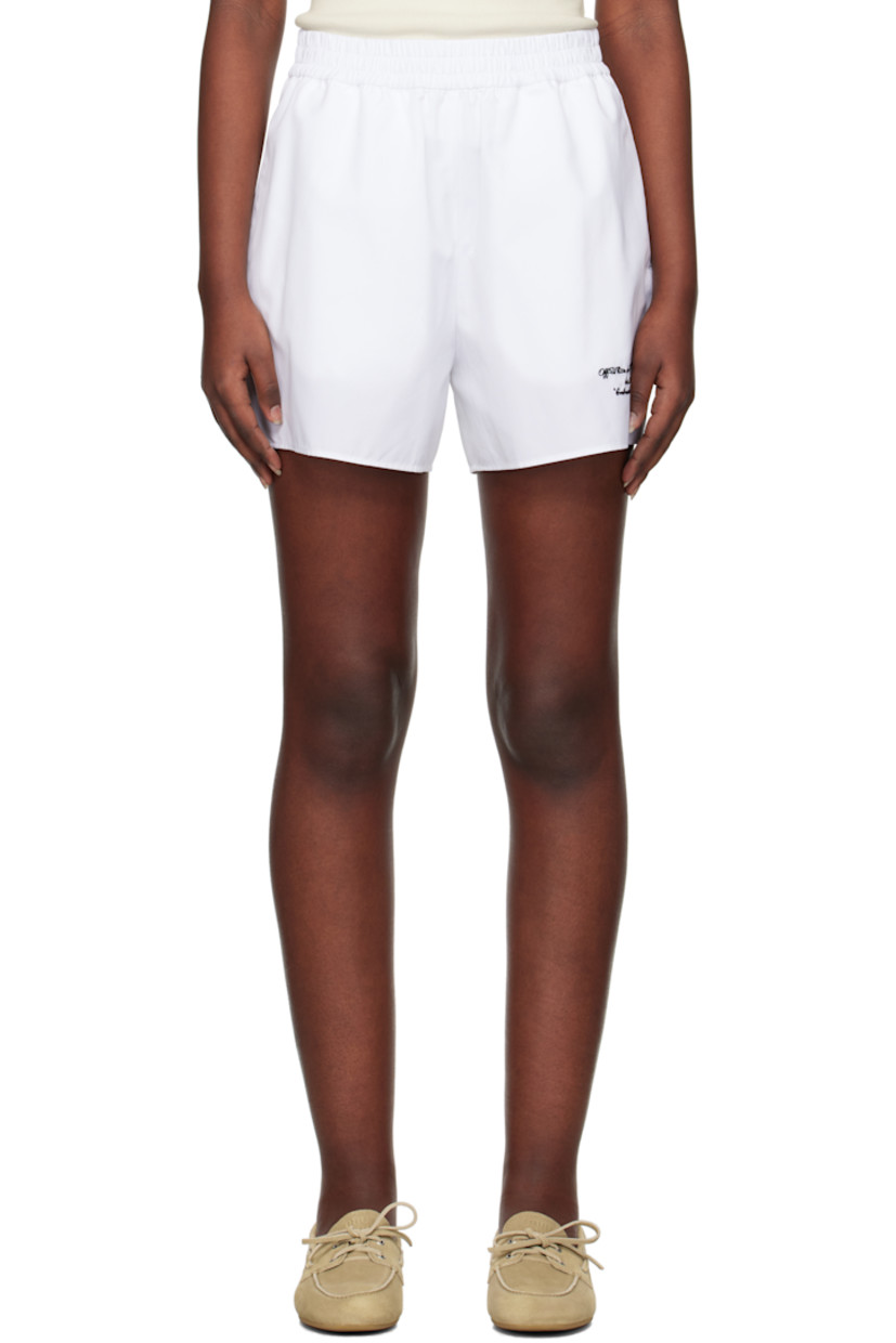 Cotton poplin shorts.

· Elasticized waistband
· Three-pocket styling
· Logo and text embroidered at front
· Logo flag at back pocket

Supplier color: White/Black