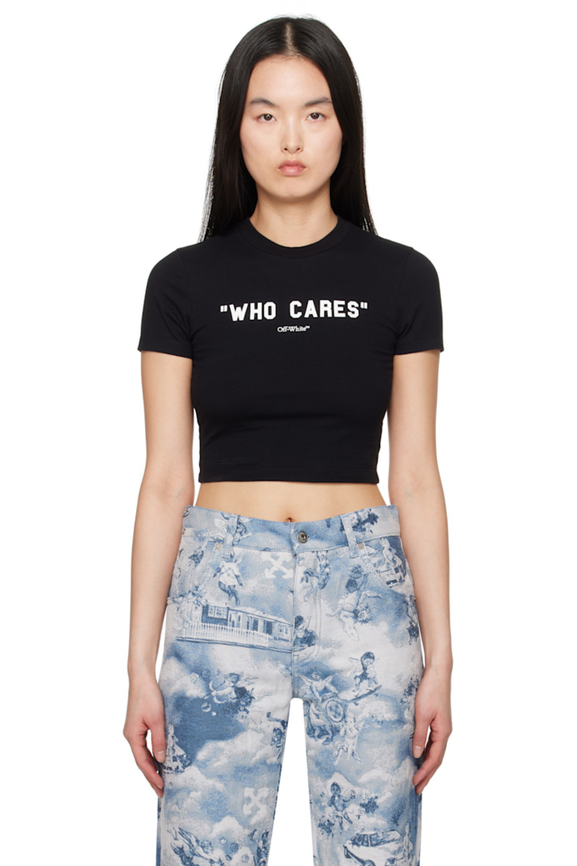 Cotton jersey T-shirt.

· Rib-knit crewneck
· Text and logo printed at front
· Cropped hem

Supplier color: Black
