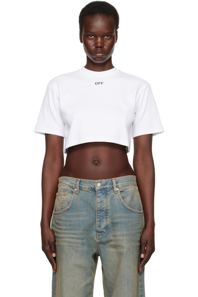Stretch cotton ribbed jersey T-shirt.

· Crewneck
· Logo embroidered at chest
· Cropped hem

Supplier color: White/Black