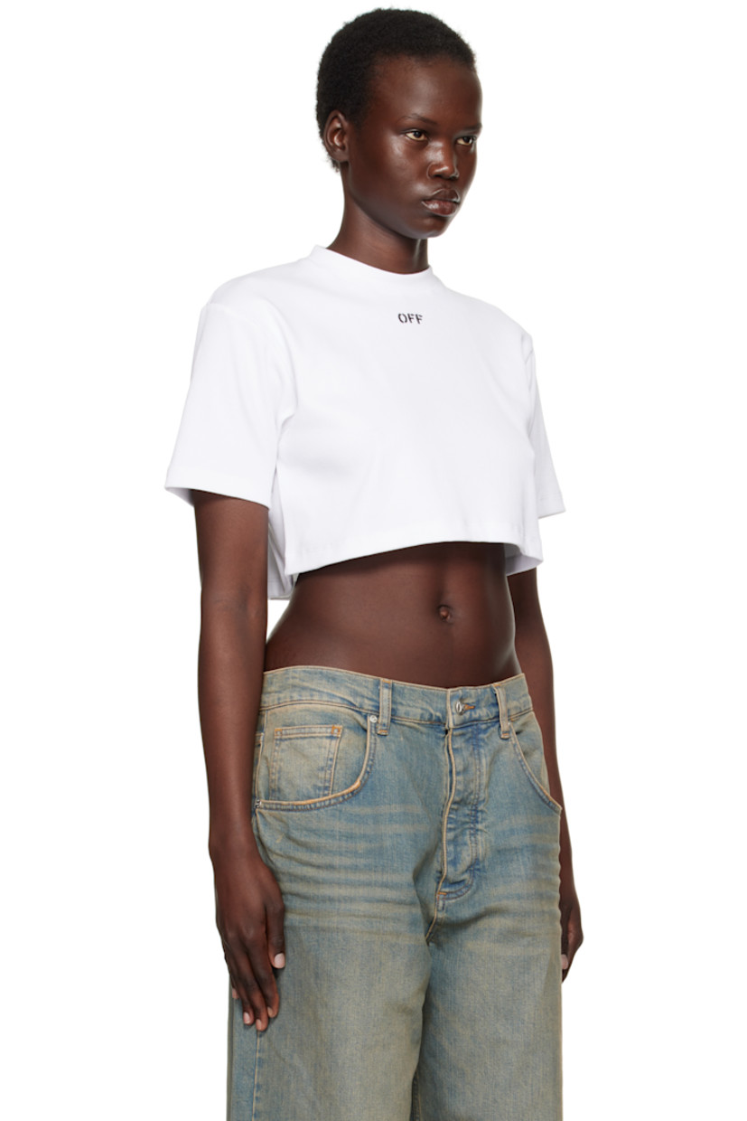 Stretch cotton ribbed jersey T-shirt.

· Crewneck
· Logo embroidered at chest
· Cropped hem

Supplier color: White/Black