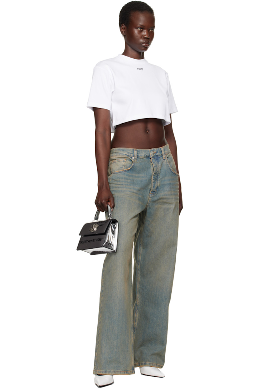 Stretch cotton ribbed jersey T-shirt.

· Crewneck
· Logo embroidered at chest
· Cropped hem

Supplier color: White/Black