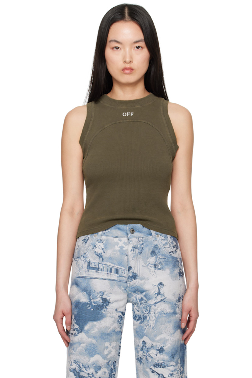 Stretch cotton ribbed jersey tank top. Fading throughout.

· Crewneck
· Logo embroidered at chest
· Raised seam at front

Supplier color: Washed chive