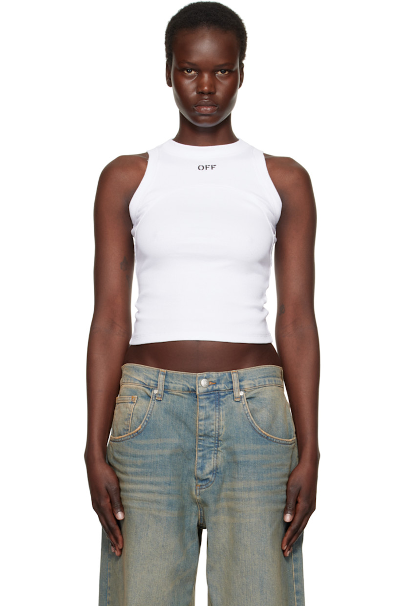 Stretch cotton ribbed jersey tank top.

· Crewneck
· Logo embroidered at chest
· Pinched seam at front

Supplier color: White/Black