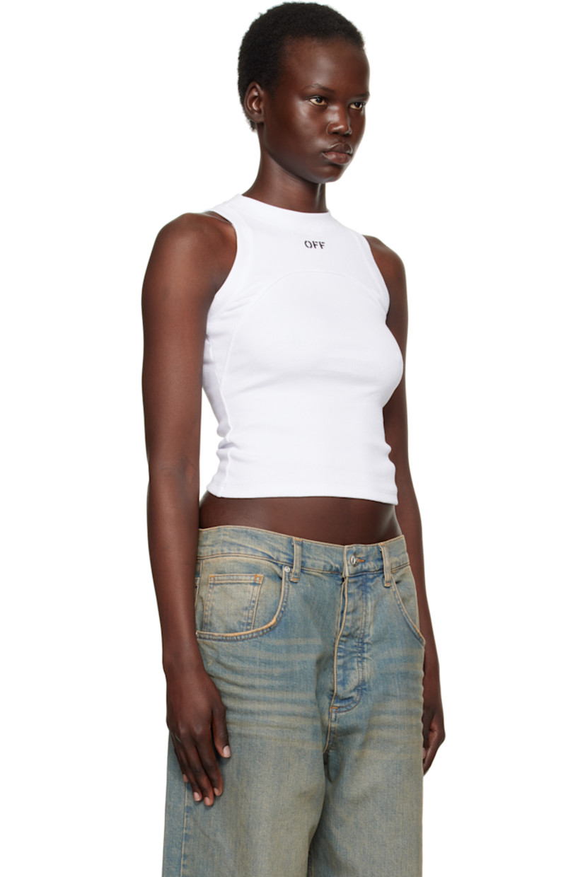 Stretch cotton ribbed jersey tank top.

· Crewneck
· Logo embroidered at chest
· Pinched seam at front

Supplier color: White/Black