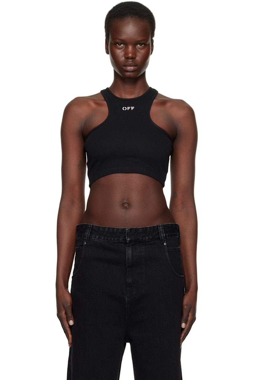 Stretch cotton ribbed jersey tank top.

· Scoop neck
· Logo embroidered at chest
· Cropped hem
· Racer back

Supplier color: Black/White