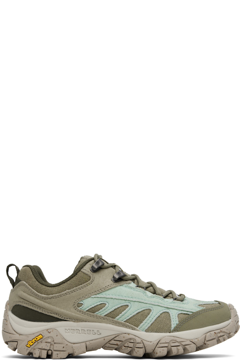 Low-top suede and canvas sneakers in green and blue.

· Cleansport NXT™-treated odor control
· Lace-up closure
· Logo appliqué at padded tongue
· Padded collar
· Logo embossed at outer side
· Pull-loop at heel 
· Mesh lining
· Merrell Air Cushion at heel
· Treaded Vibram® Ecostep rubber sole

Supplier color: Drab/Sage